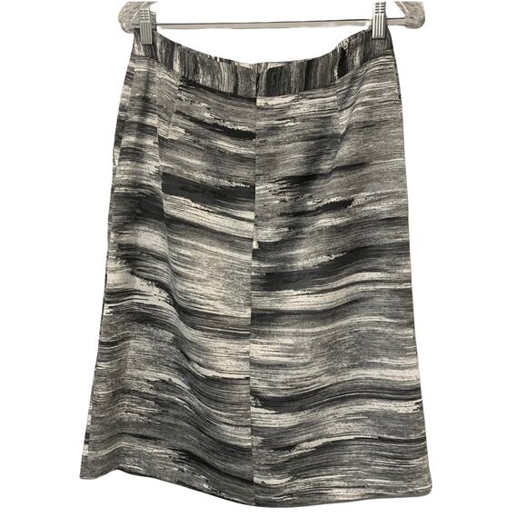 H Halston Abstract Mirrored Print Gray White Front Slit Pencil Skirt Lined 4 - Picture 3 of 12